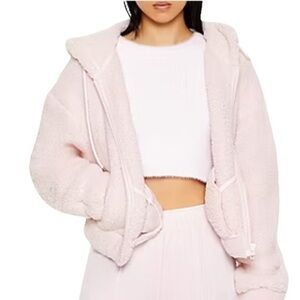 New Forever 21 F21 Sherpa Faux Fur Jacket Coat Full Zip Hoodie size XS cozy